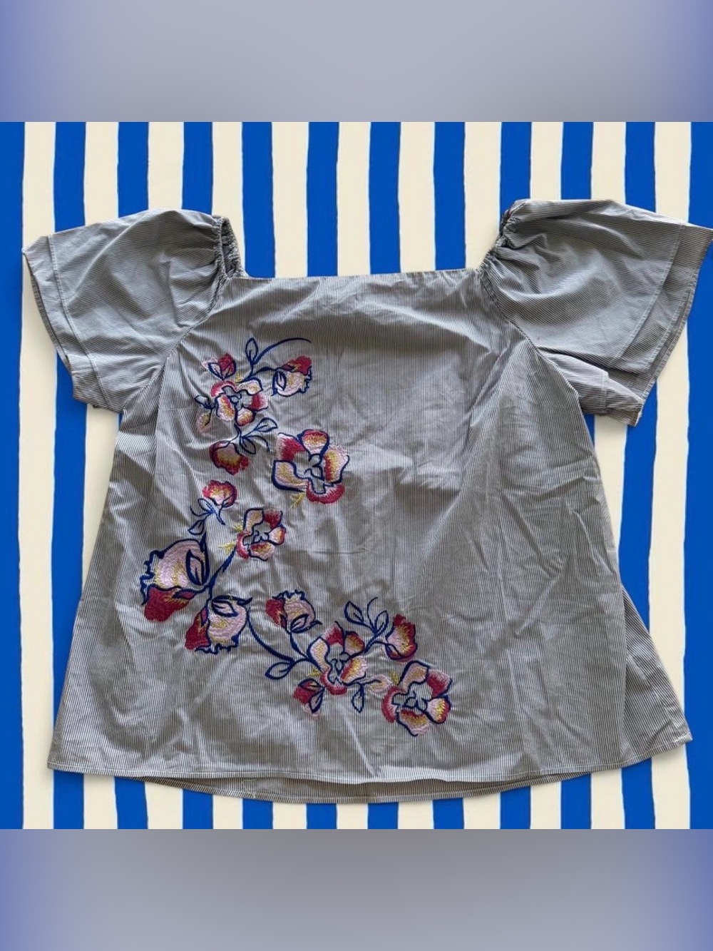 Embroidered Floral Striped Top